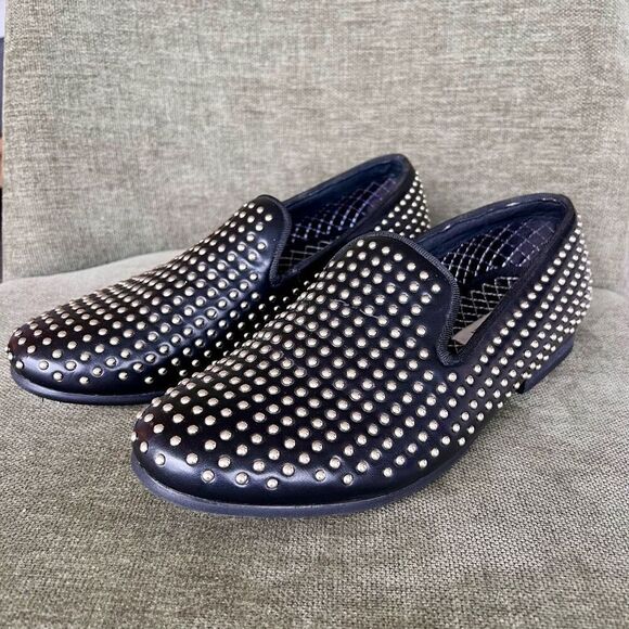Steve Madden Mens Black Metal Studs Rivets Studded Capitil‎ Loafer Shoes Size 8 - Picture 1 of 8